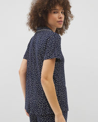 Piped Short Sleeve Notch Collar Pajama Top - DOT OBSESSED NAVY | Soma Online