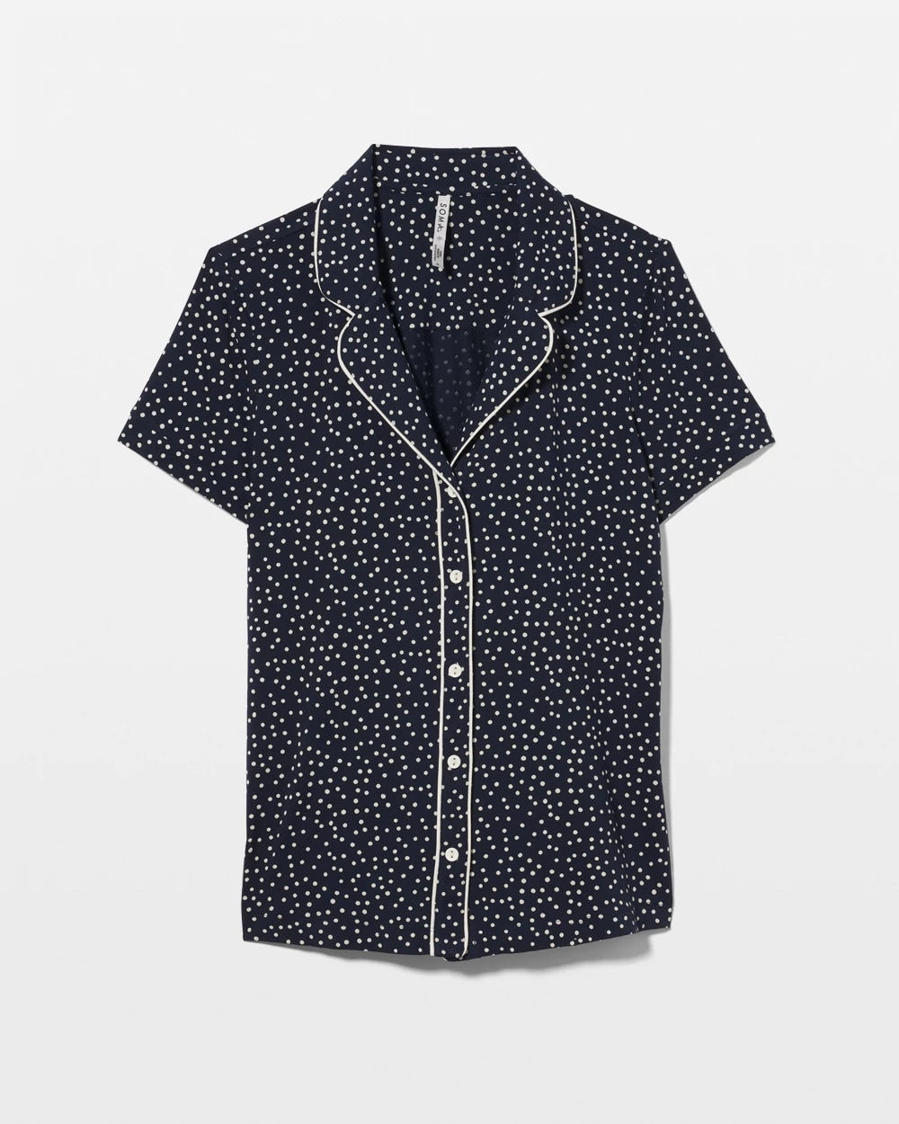 Piped Short Sleeve Notch Collar Pajama Top - DOT OBSESSED NAVY | Soma Online