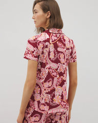 Piped Short Sleeve Notch Collar Pajama Top - KASHMIR PAISLEY KISS | Soma outlet