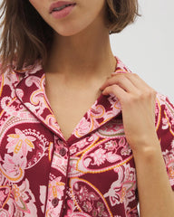 Piped Short Sleeve Notch Collar Pajama Top - KASHMIR PAISLEY KISS | Soma outlet