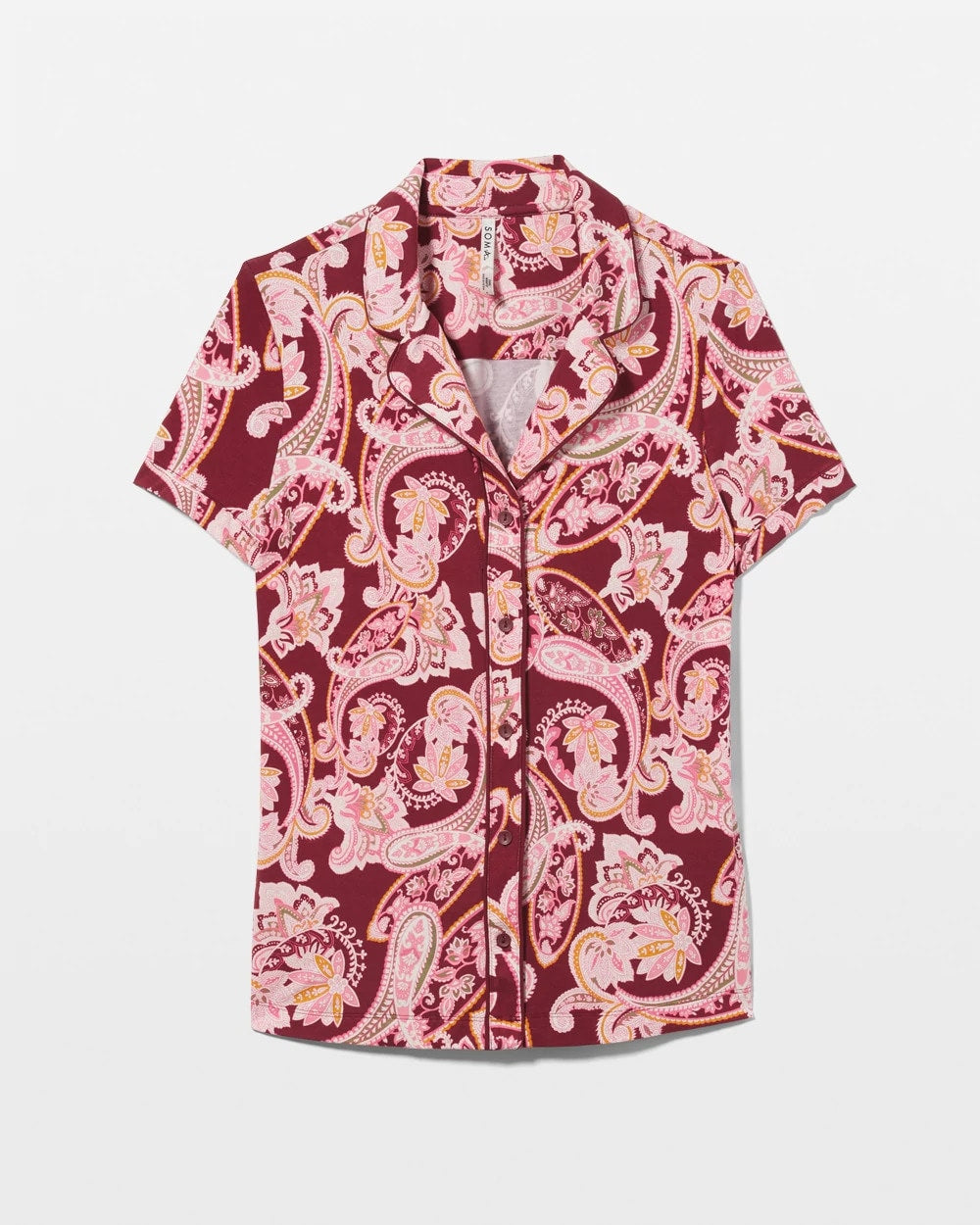 Piped Short Sleeve Notch Collar Pajama Top - KASHMIR PAISLEY KISS | Soma outlet