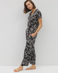Piped Short Sleeve Notch Collar Pajama Top - PLUMERIA BLOOMS BLK CH | Soma near me