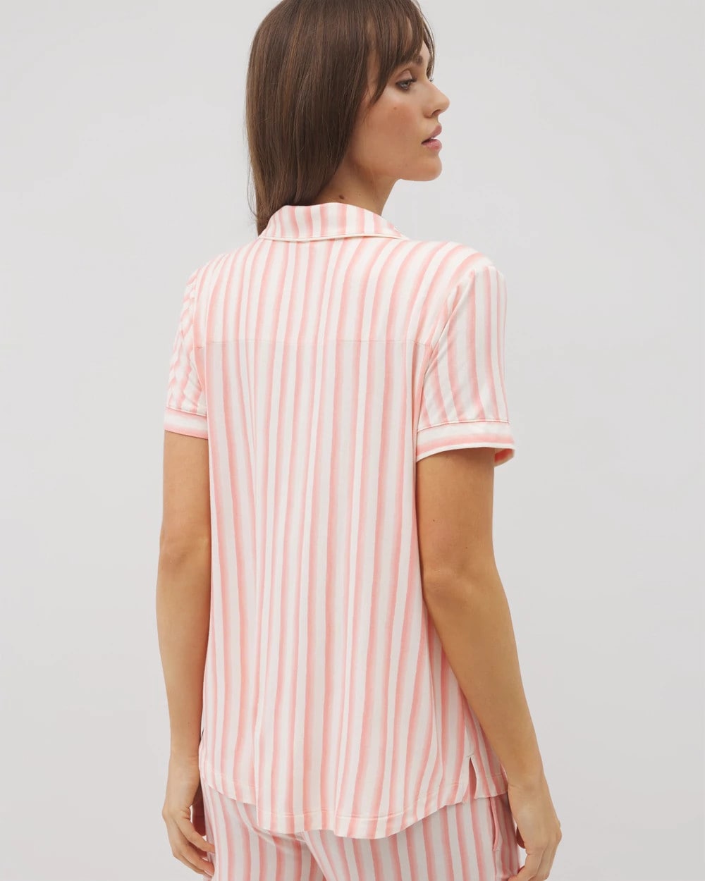 Piped Short Sleeve Notch Collar Pajama Top - SUNNY STRIPES CHAMPAGNE | Soma for sale