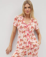 Piped Short Sleeve Notch Collar Pajama Top - SHAKE YOUR PALM PALMS P | Soma on sale