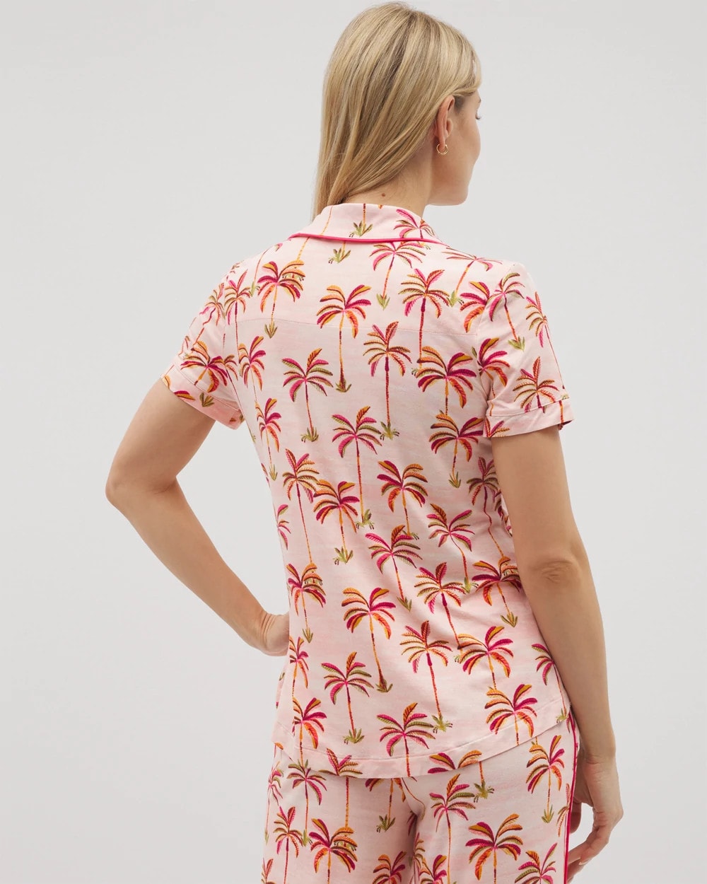 Piped Short Sleeve Notch Collar Pajama Top - SHAKE YOUR PALM PALMS P | Soma on sale