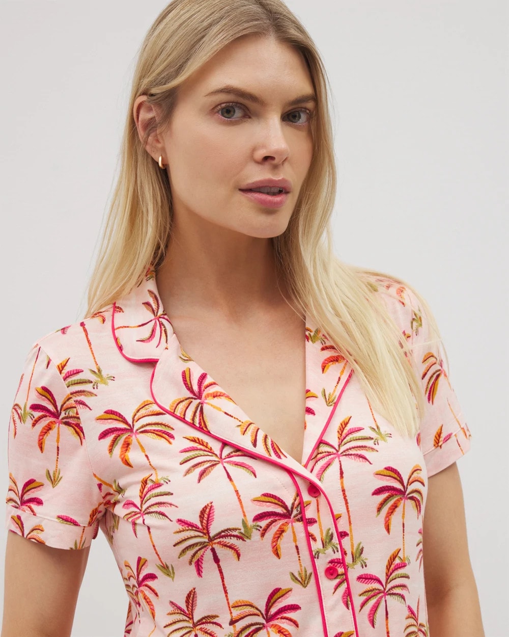 Piped Short Sleeve Notch Collar Pajama Top - SHAKE YOUR PALM PALMS P | Soma on sale