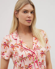 Piped Short Sleeve Notch Collar Pajama Top - SHAKE YOUR PALM PALMS P | Soma on sale