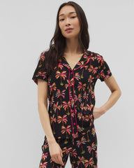Piped Short Sleeve Notch Collar Pajama Top - SHAKE YOUR PALM PALMS BLK | Soma sale