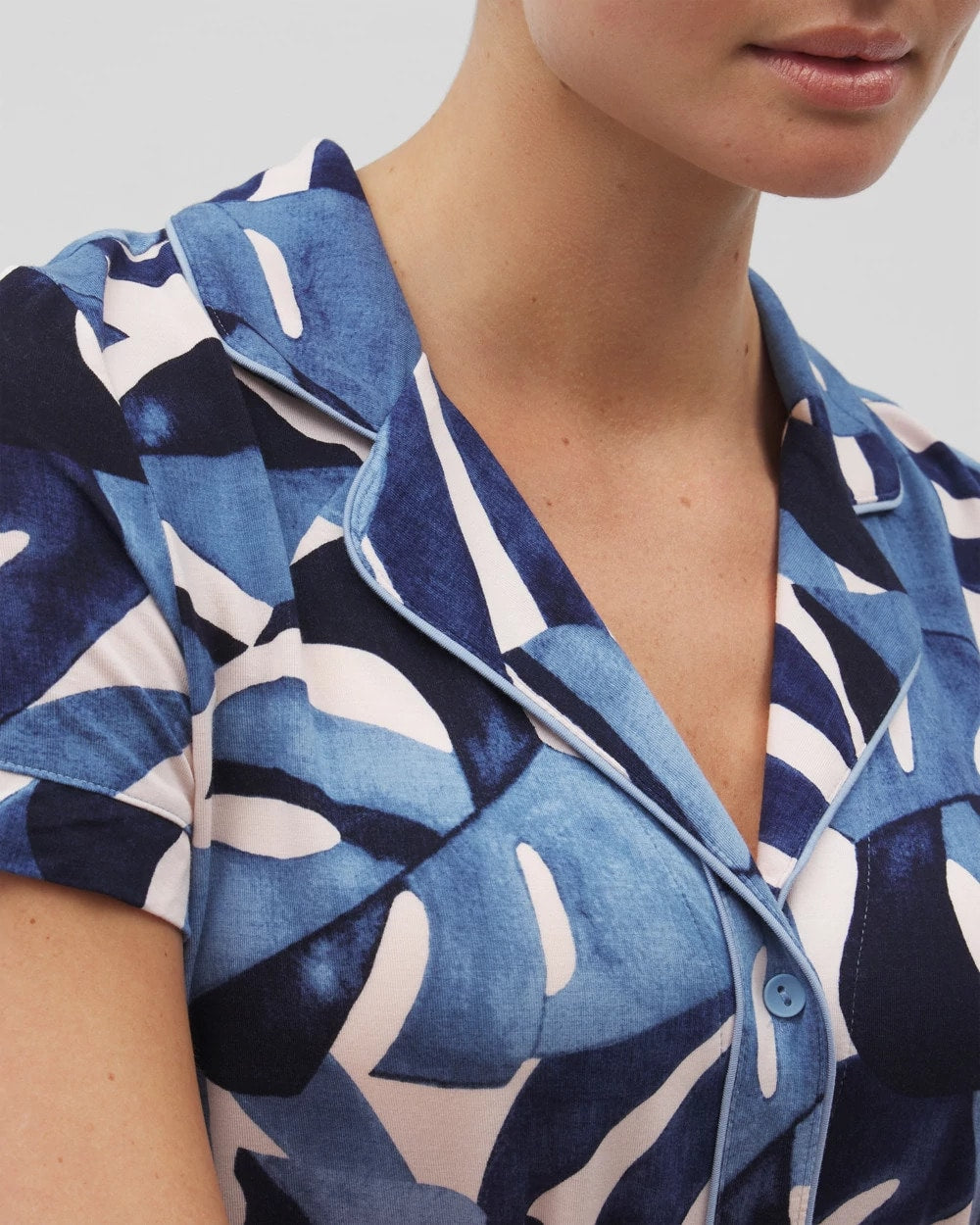 Piped Short Sleeve Notch Collar Pajama Top - TROPICAL BREEZE SKY | Soma discount