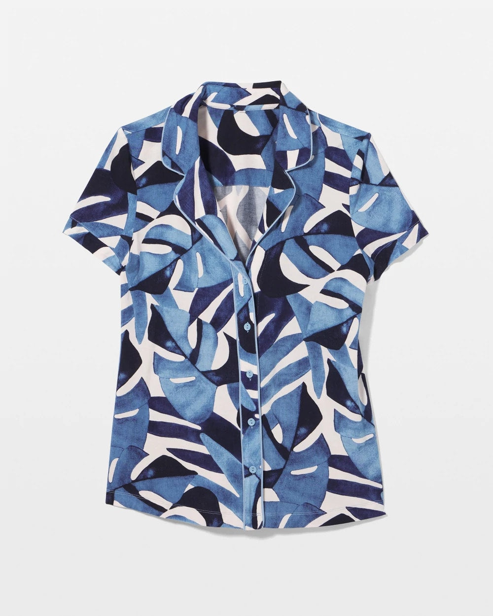 Piped Short Sleeve Notch Collar Pajama Top - TROPICAL BREEZE SKY | Soma discount