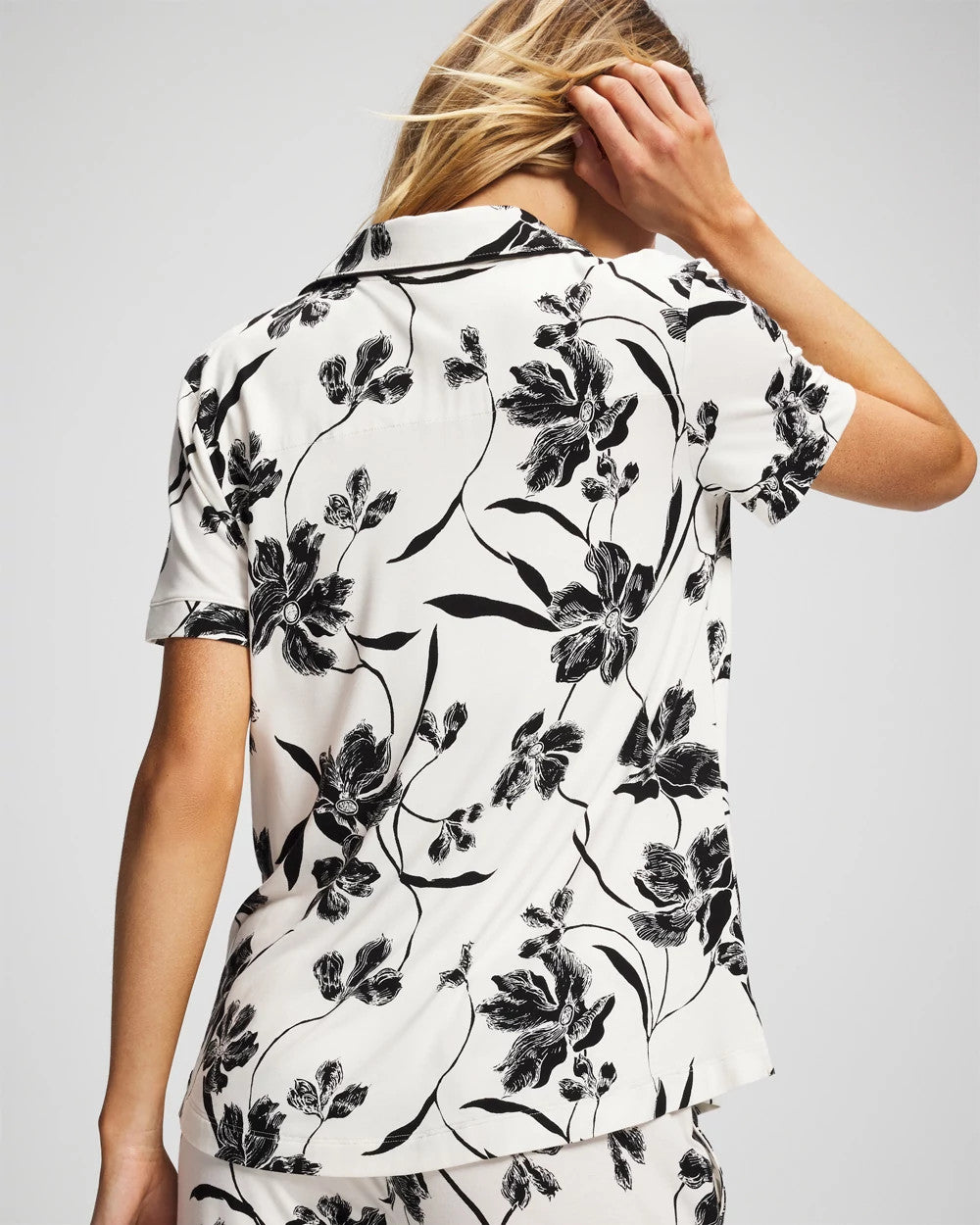 Piped Short Sleeve Notch Collar Pajama Top - REFLECTION BLOOMS CHAMP | Soma Online