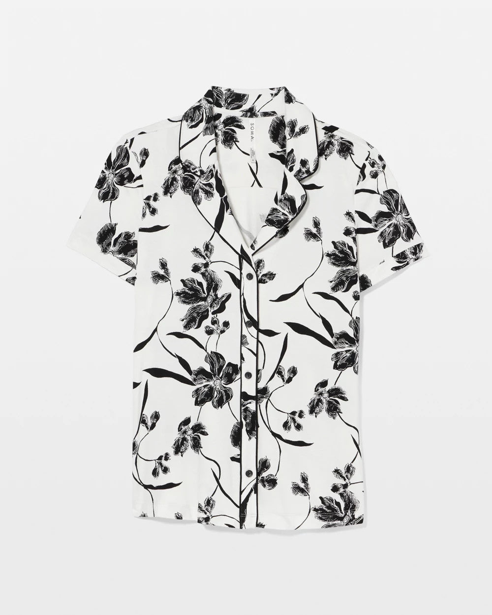 Piped Short Sleeve Notch Collar Pajama Top - REFLECTION BLOOMS CHAMP | Soma Online