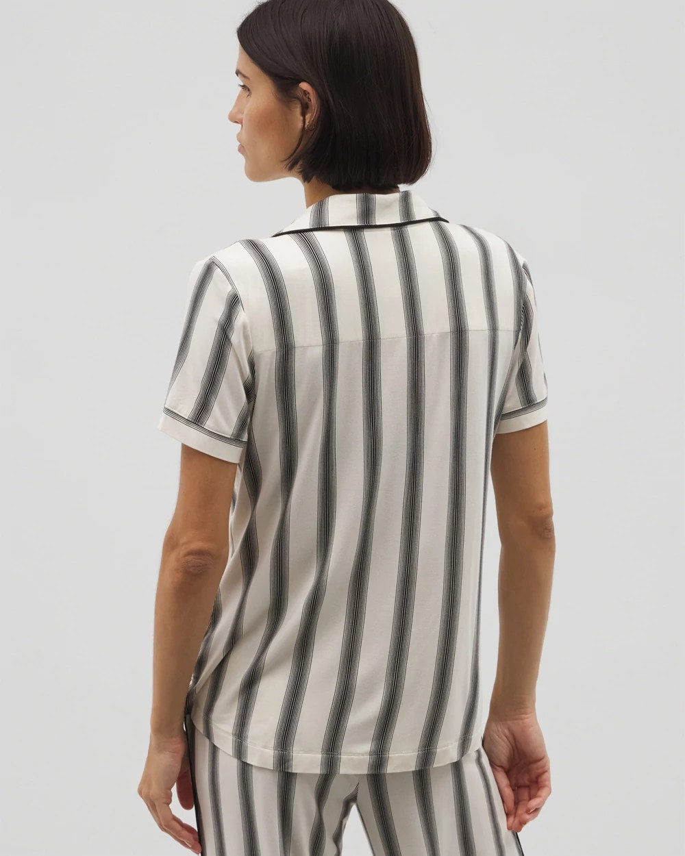 Piped Short Sleeve Notch Collar Pajama Top - HAMPTON STRIPE BLACK | Soma near me
