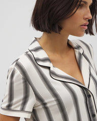 Piped Short Sleeve Notch Collar Pajama Top - HAMPTON STRIPE BLACK | Soma near me