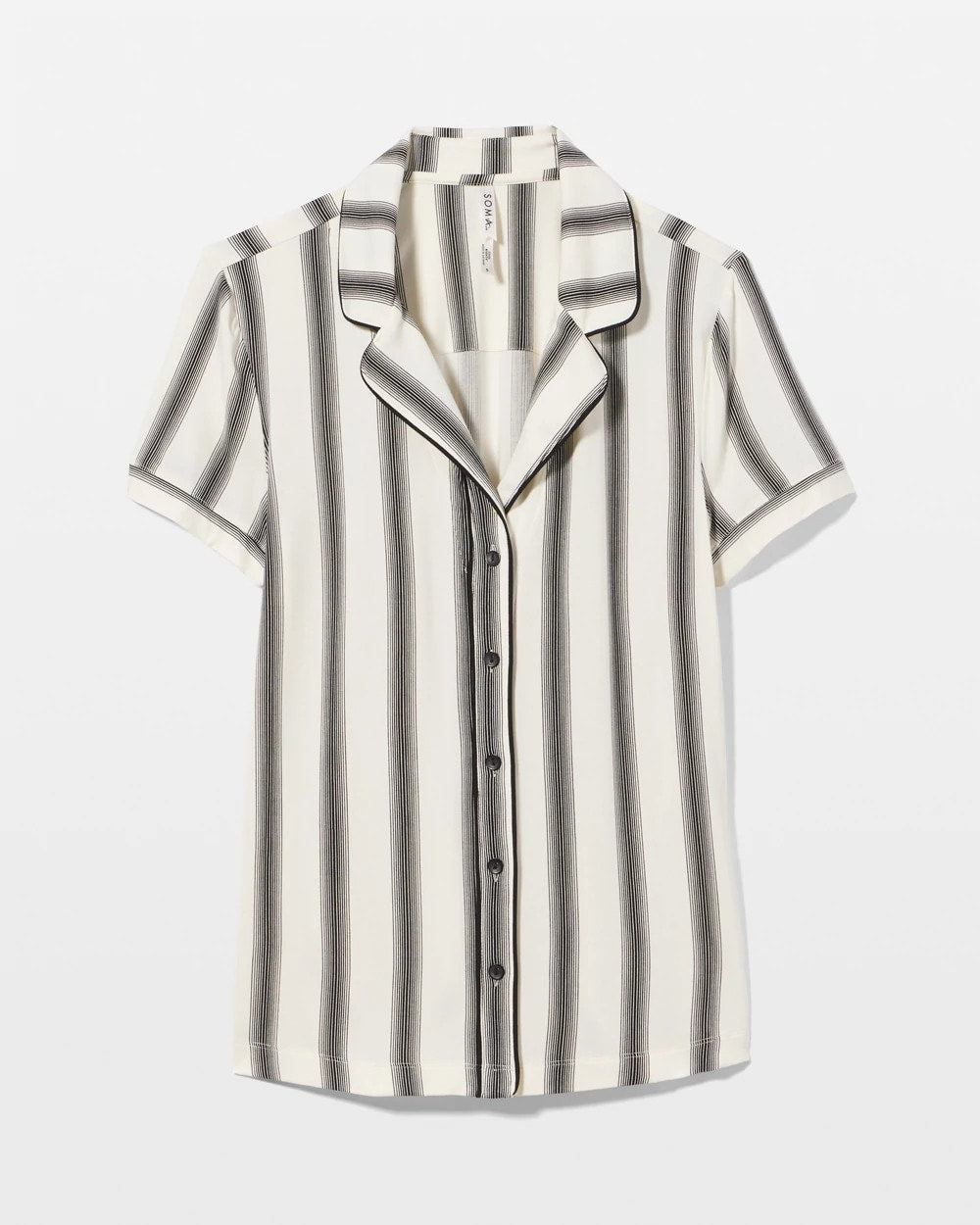 Piped Short Sleeve Notch Collar Pajama Top - HAMPTON STRIPE BLACK | Soma near me