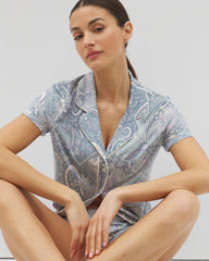 Piped Short Sleeve Notch Collar Pajama Top - GLOBAL PAISLEY GRAND C | Soma for sale