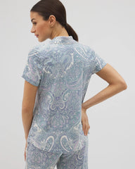 Piped Short Sleeve Notch Collar Pajama Top - GLOBAL PAISLEY GRAND C | Soma for sale