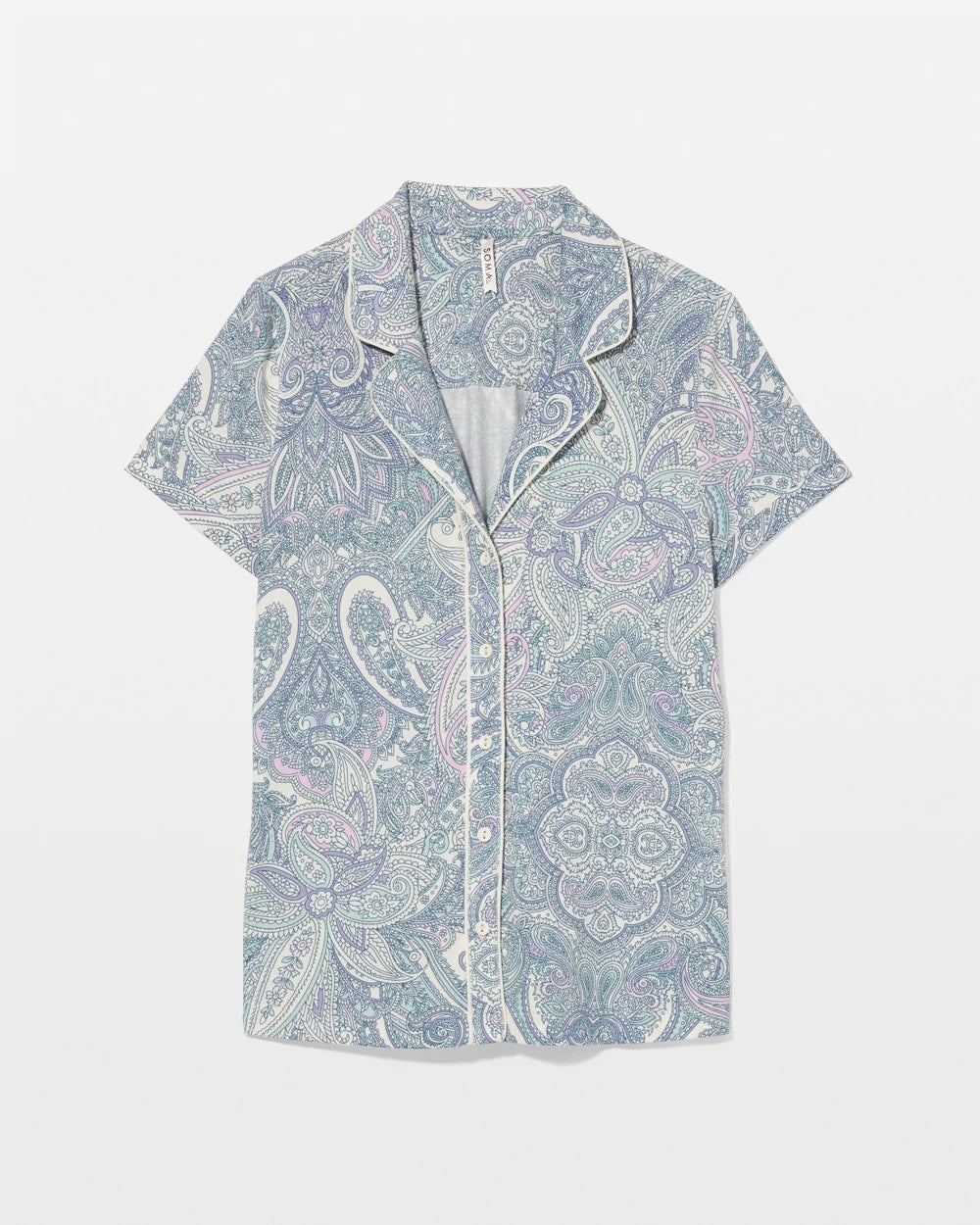 Piped Short Sleeve Notch Collar Pajama Top - GLOBAL PAISLEY GRAND C | Soma for sale
