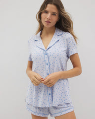 Piped Short Sleeve Notch Collar Pajama Top - MERRY DOT OCEAN AIR | Soma on sale