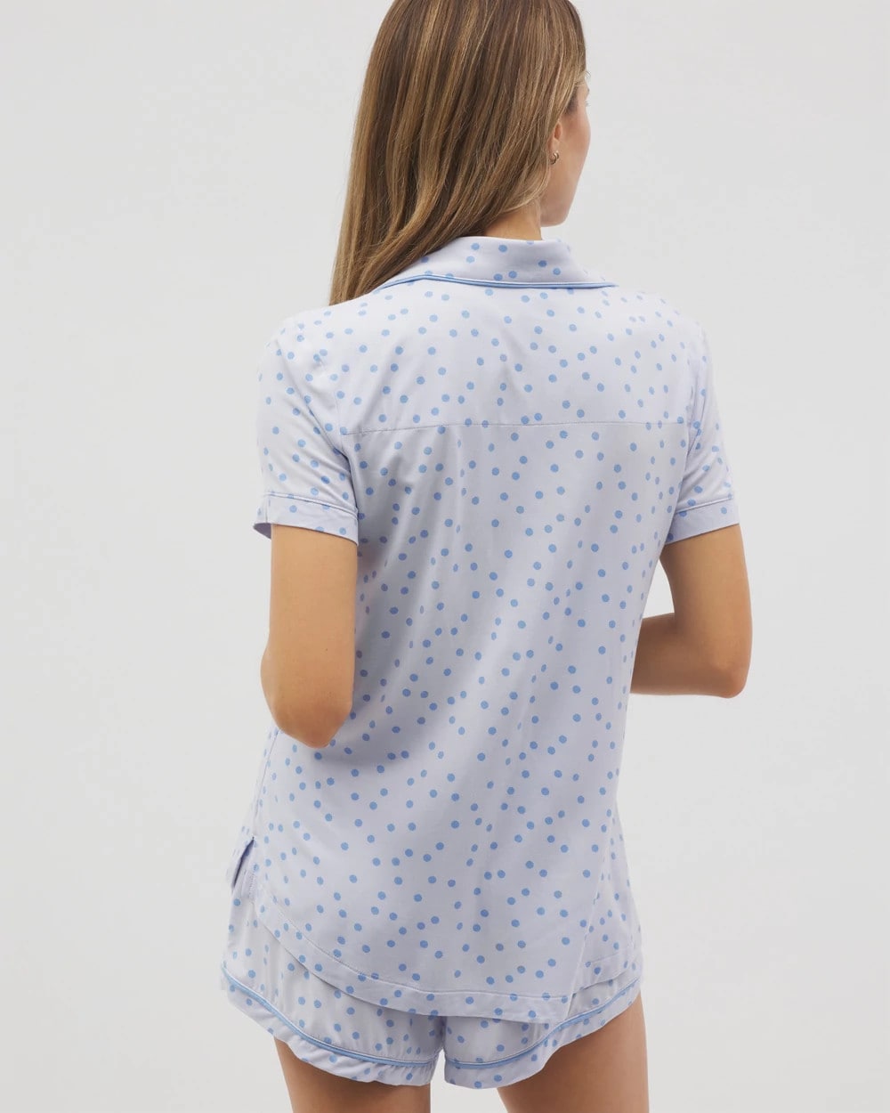 Piped Short Sleeve Notch Collar Pajama Top - MERRY DOT OCEAN AIR | Soma on sale