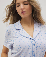 Piped Short Sleeve Notch Collar Pajama Top - MERRY DOT OCEAN AIR | Soma on sale