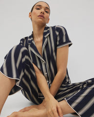 Piped Short Sleeve Notch Collar Pajama Top - HAMPTON STRIPE NA CHAMP | Soma sale