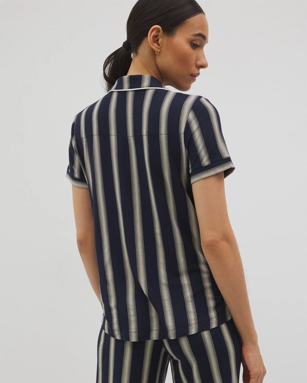 Piped Short Sleeve Notch Collar Pajama Top - HAMPTON STRIPE NA CHAMP | Soma sale