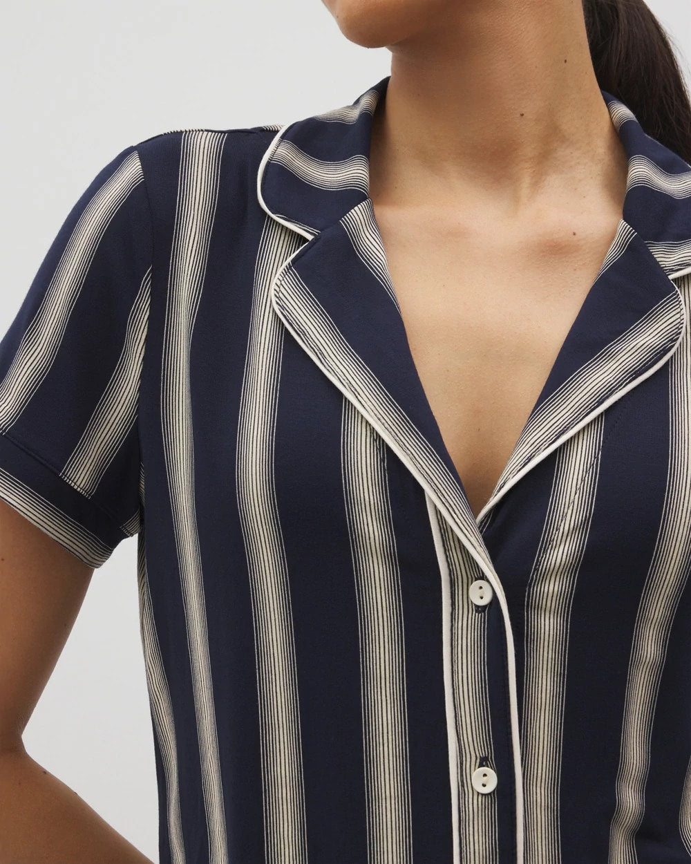 Piped Short Sleeve Notch Collar Pajama Top - HAMPTON STRIPE NA CHAMP | Soma sale