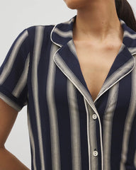 Piped Short Sleeve Notch Collar Pajama Top - HAMPTON STRIPE NA CHAMP | Soma sale