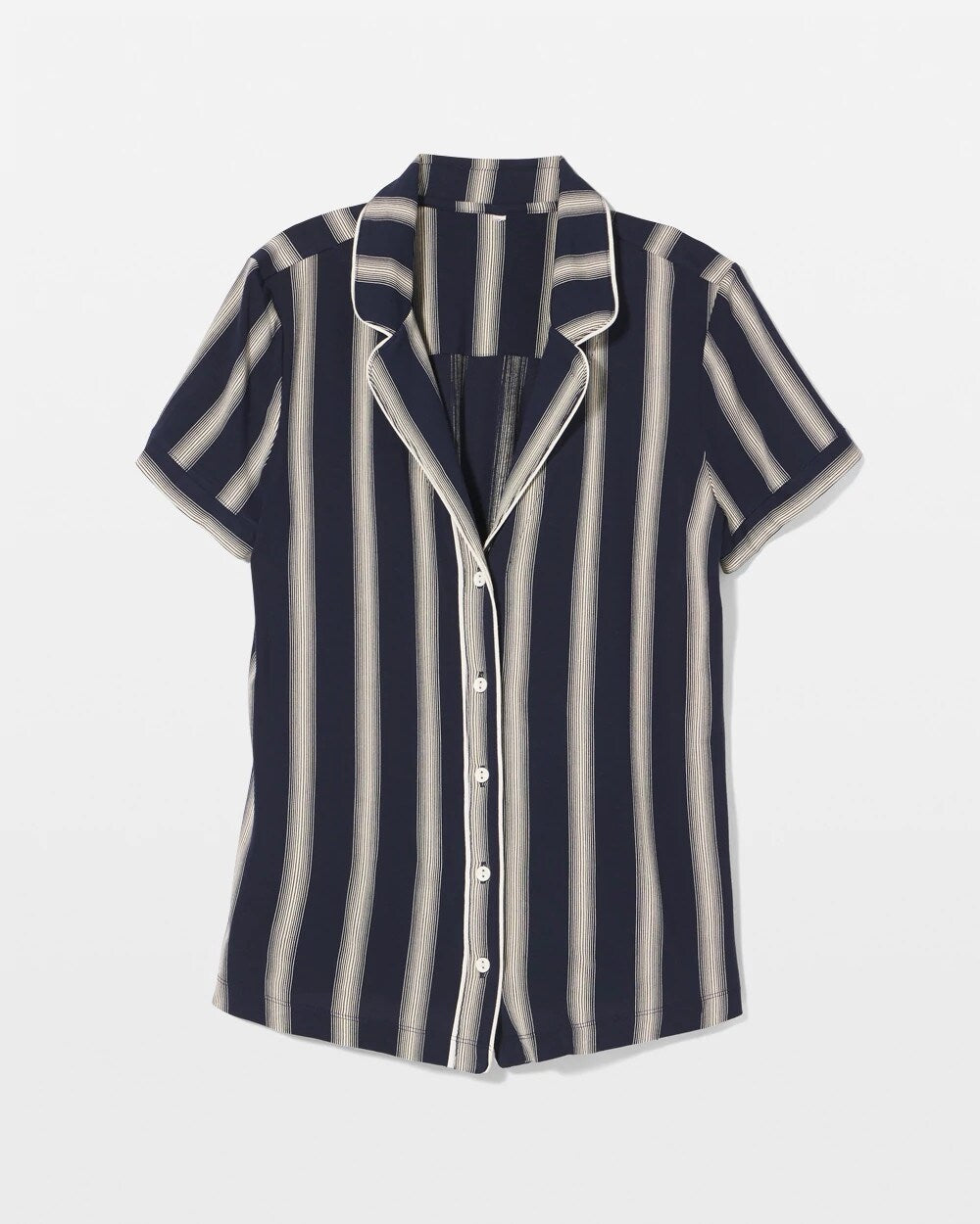 Piped Short Sleeve Notch Collar Pajama Top - HAMPTON STRIPE NA CHAMP | Soma sale