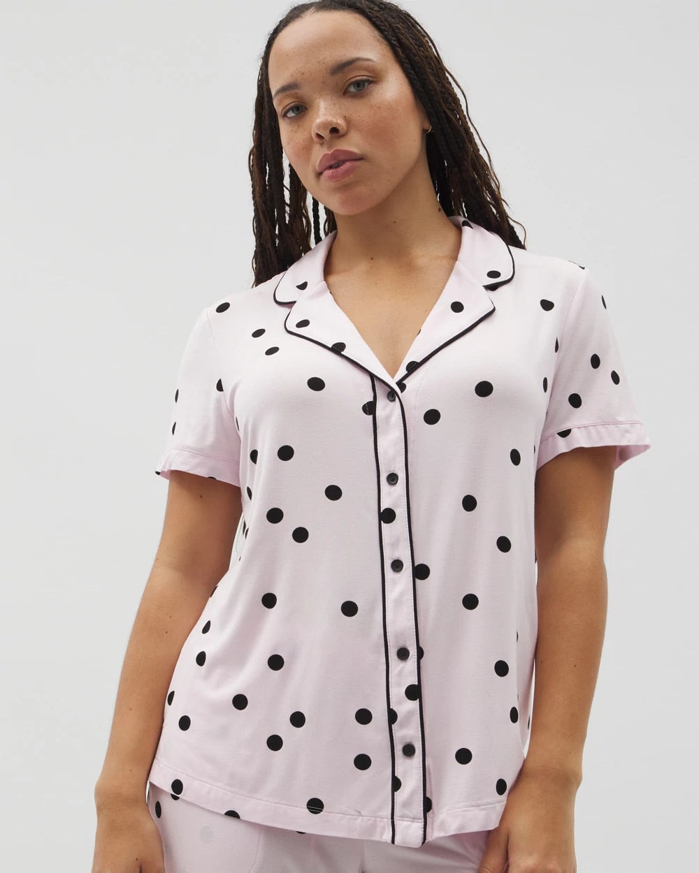 Piped Short Sleeve Notch Collar Pajama Top - CHEERFUL DOT B SUGAR | Soma discount