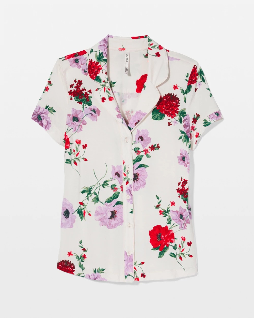 Piped Short Sleeve Notch Collar Pajama Top - RHAPSODY FLORAL SUGAR | Soma Online