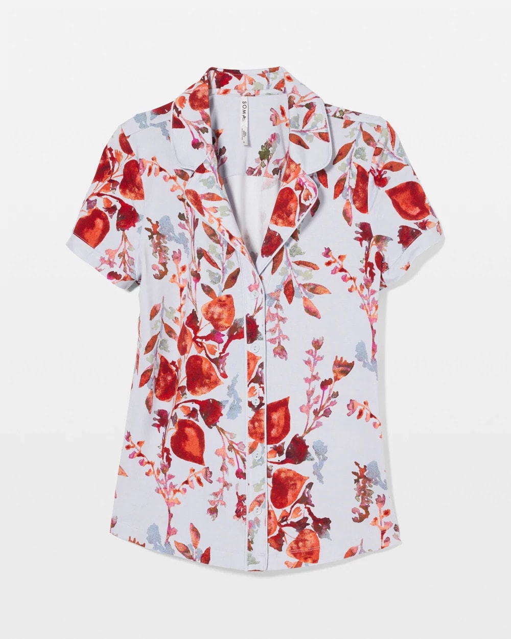 Piped Short Sleeve Notch Collar Pajama Top - FORAGED FLORAL BLUE MIST | Soma near me