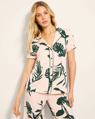Piped Short Sleeve Notch Collar Pajama Top - SHADOW FLORA APRICOTTA | Soma for sale