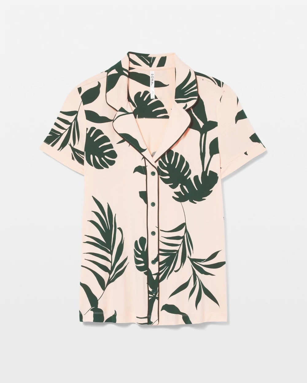 Piped Short Sleeve Notch Collar Pajama Top - SHADOW FLORA APRICOTTA | Soma for sale