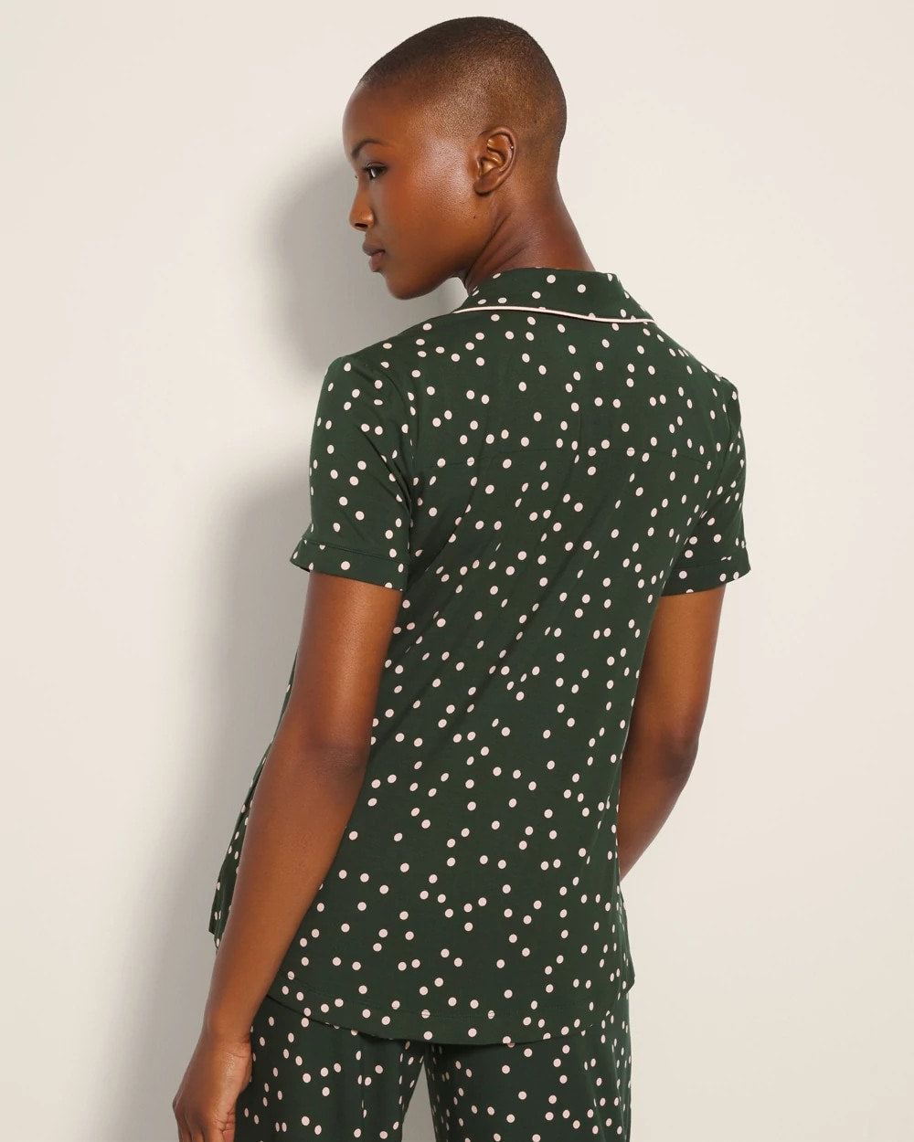 Piped Short Sleeve Notch Collar Pajama Top - MERRY DOT LUSH EMERALD | Soma on sale