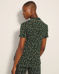 Piped Short Sleeve Notch Collar Pajama Top - MERRY DOT LUSH EMERALD | Soma on sale
