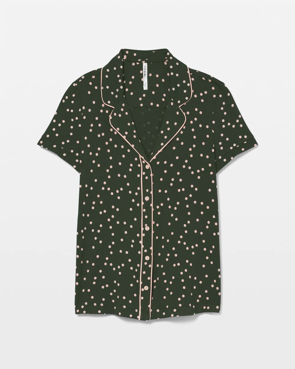 Piped Short Sleeve Notch Collar Pajama Top - MERRY DOT LUSH EMERALD | Soma on sale