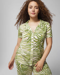 Piped Short Sleeve Notch Collar Pajama Top - INTO THE GROOVE WHITE SMK | Soma sale