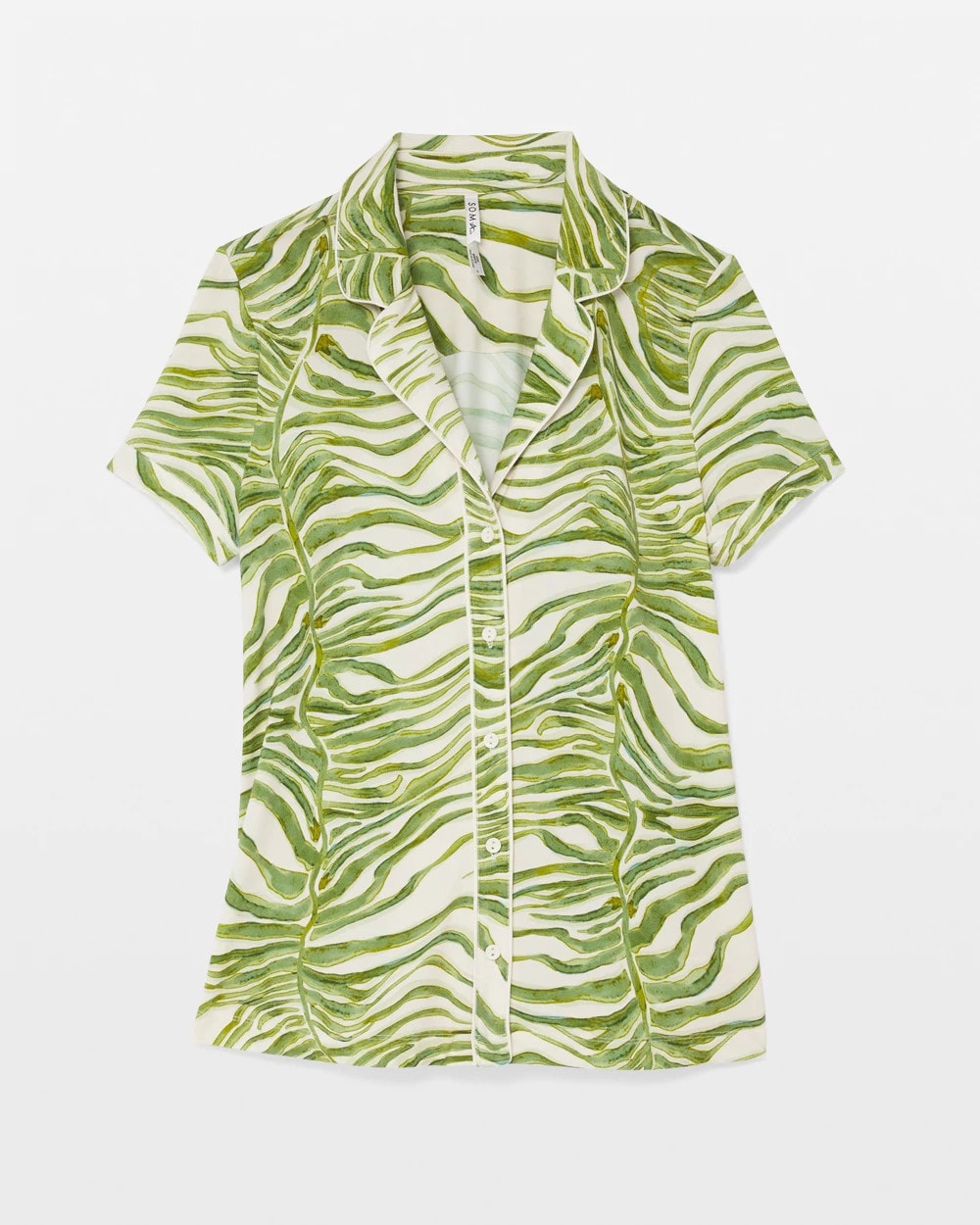 Piped Short Sleeve Notch Collar Pajama Top - INTO THE GROOVE WHITE SMK | Soma sale
