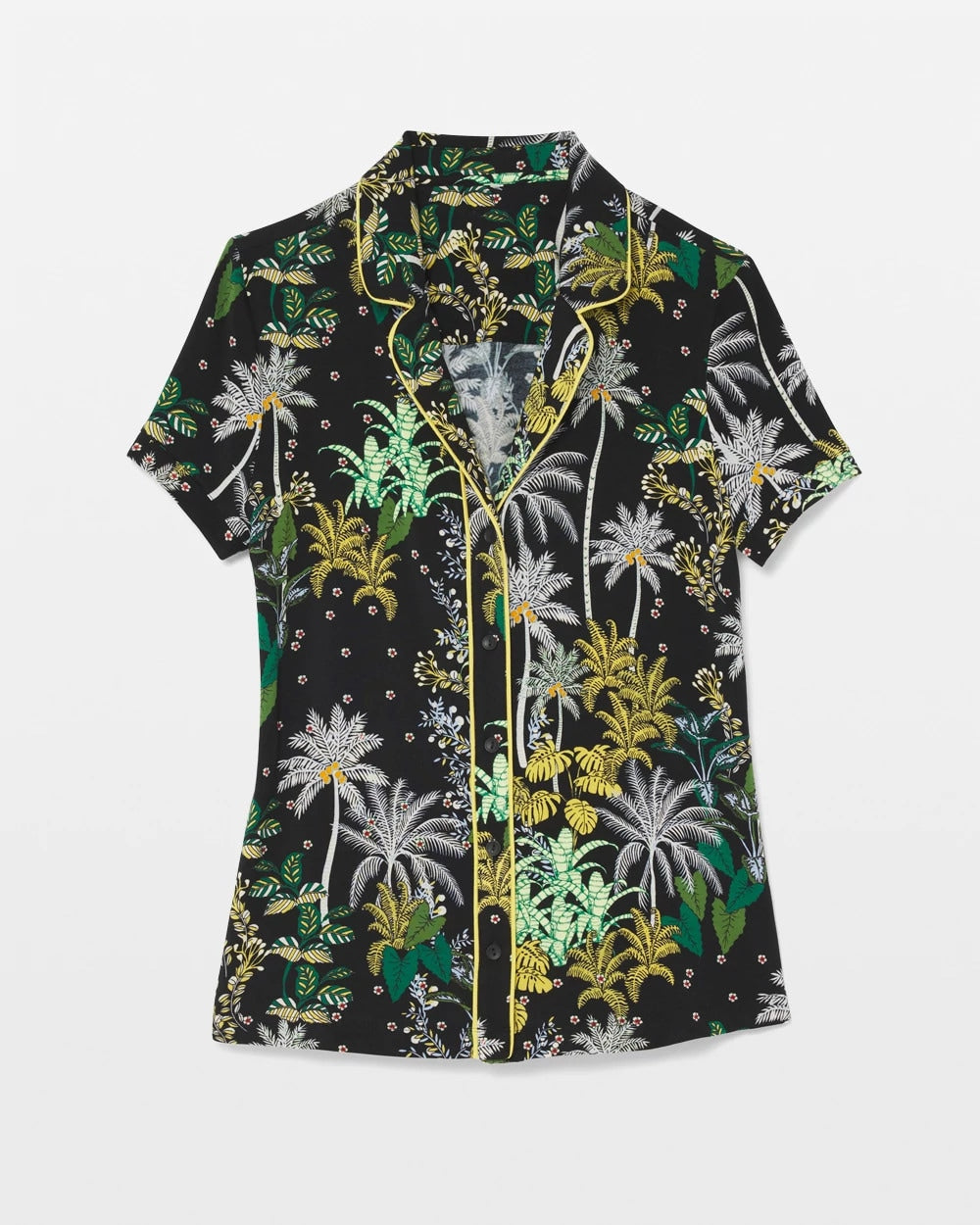 Piped Short Sleeve Notch Collar Pajama Top - OASIS PALMS BLACK/WS | Soma discount