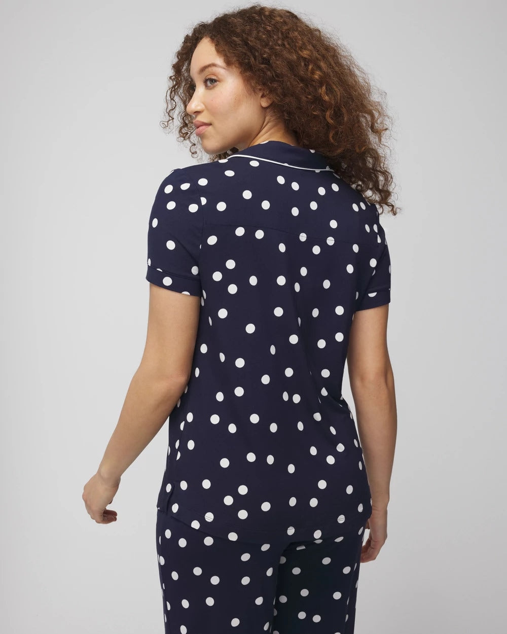 Piped Short Sleeve Notch Collar Pajama Top - MERRY DOT G NAVY/IVORY | Soma Online