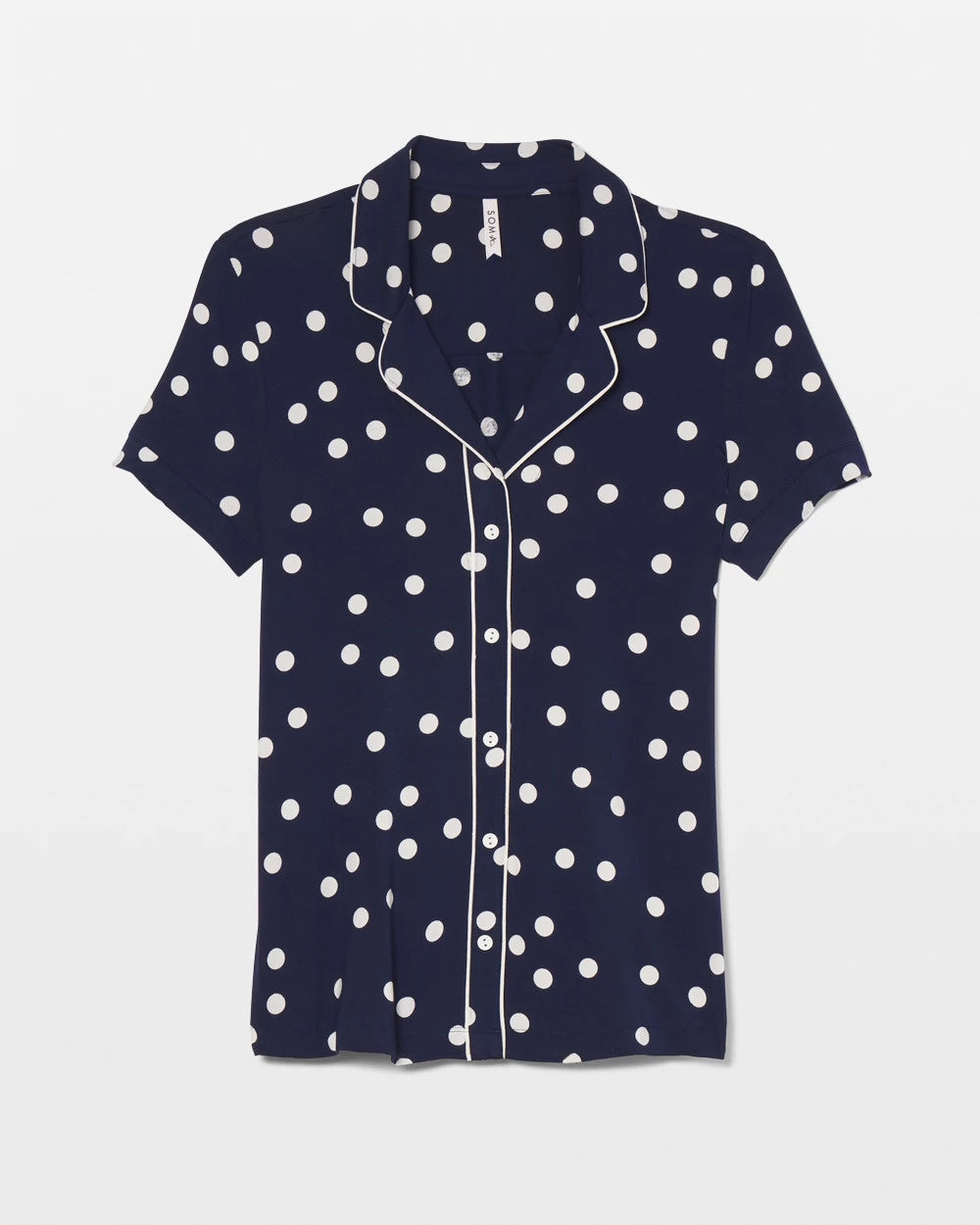 Piped Short Sleeve Notch Collar Pajama Top - MERRY DOT G NAVY/IVORY | Soma Online