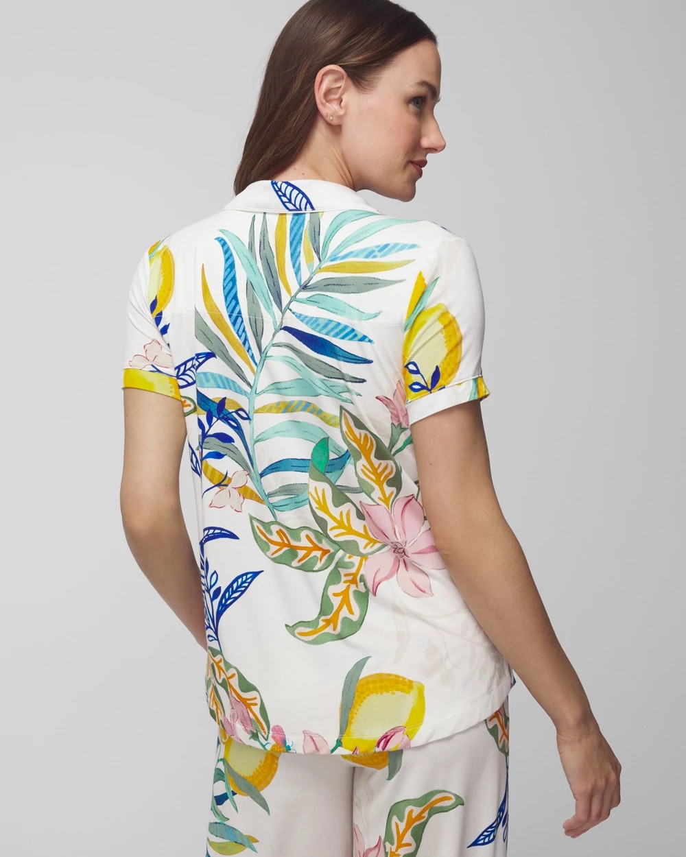 Piped Short Sleeve Notch Collar Pajama Top - LEMON SQUEEZE GRAND IVORY | Soma outlet