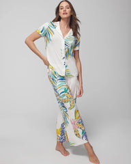 Piped Short Sleeve Notch Collar Pajama Top - LEMON SQUEEZE GRAND IVORY | Soma outlet