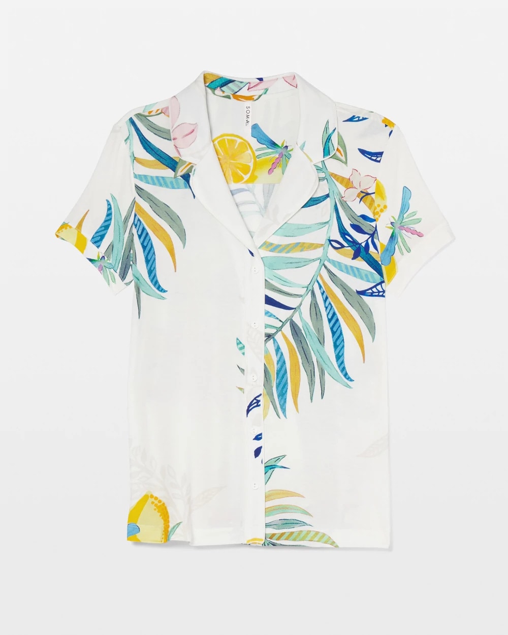 Piped Short Sleeve Notch Collar Pajama Top - LEMON SQUEEZE GRAND IVORY | Soma outlet