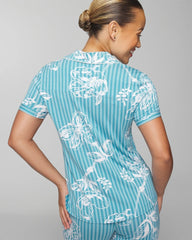 Piped Short Sleeve Notch Collar Pajama Top - PAINTED PETALS SMALL | Soma near me
