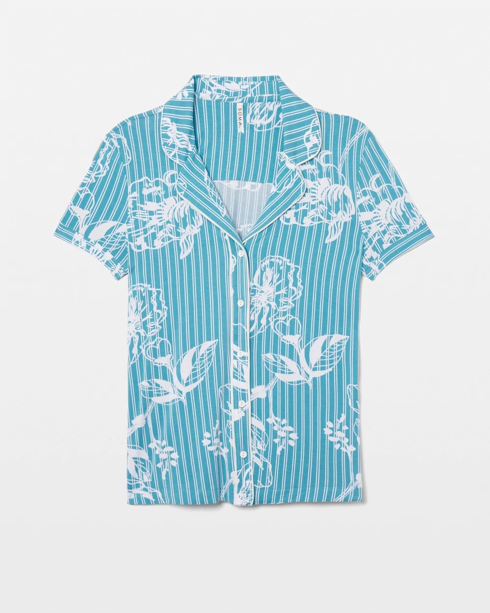 Piped Short Sleeve Notch Collar Pajama Top - PAINTED PETALS SMALL | Soma near me