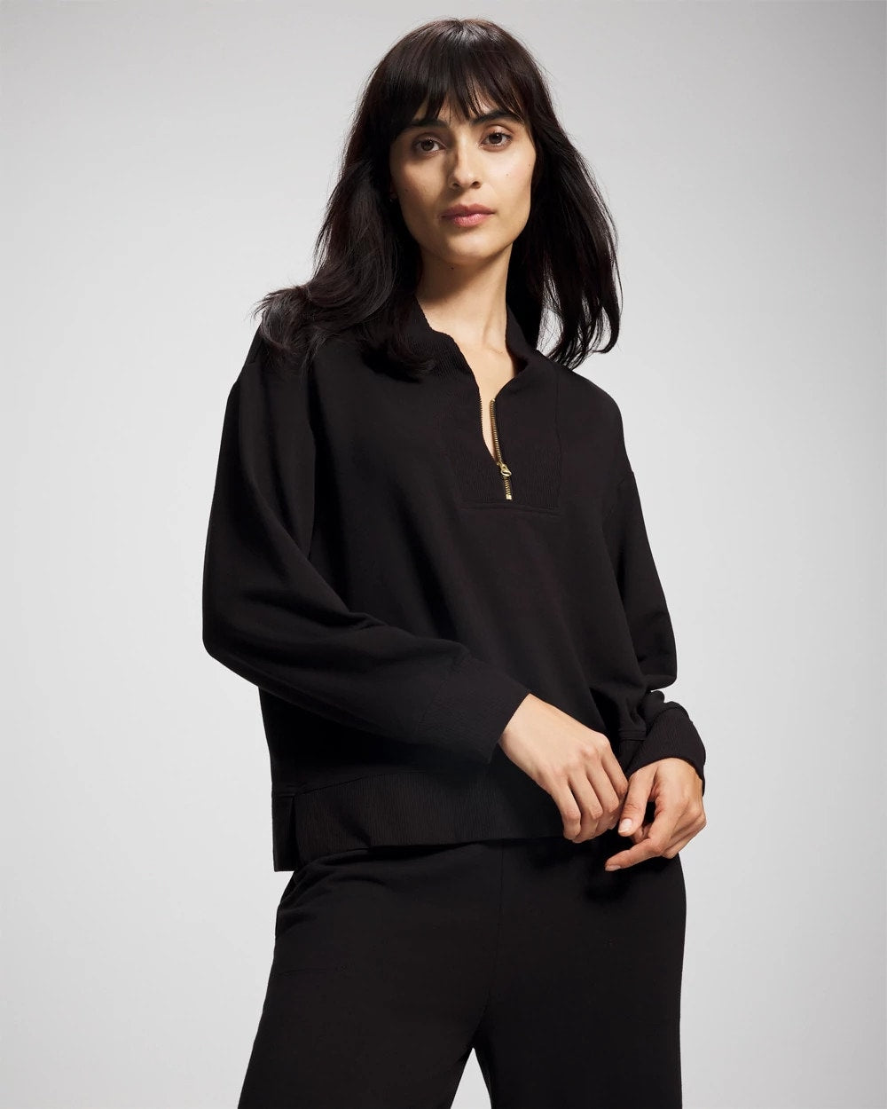 Ultrasoft Fleece Quarter Zip Sweatshirt - BLACK | Soma for sale