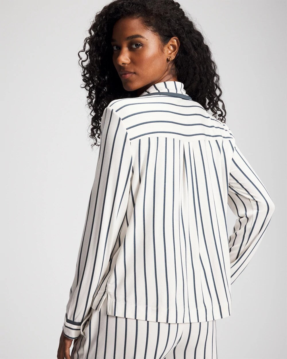 Long-Sleeve Notch Collar Pajama Top - UNWIND STRIPE CHAMPAGNE | Soma sale
